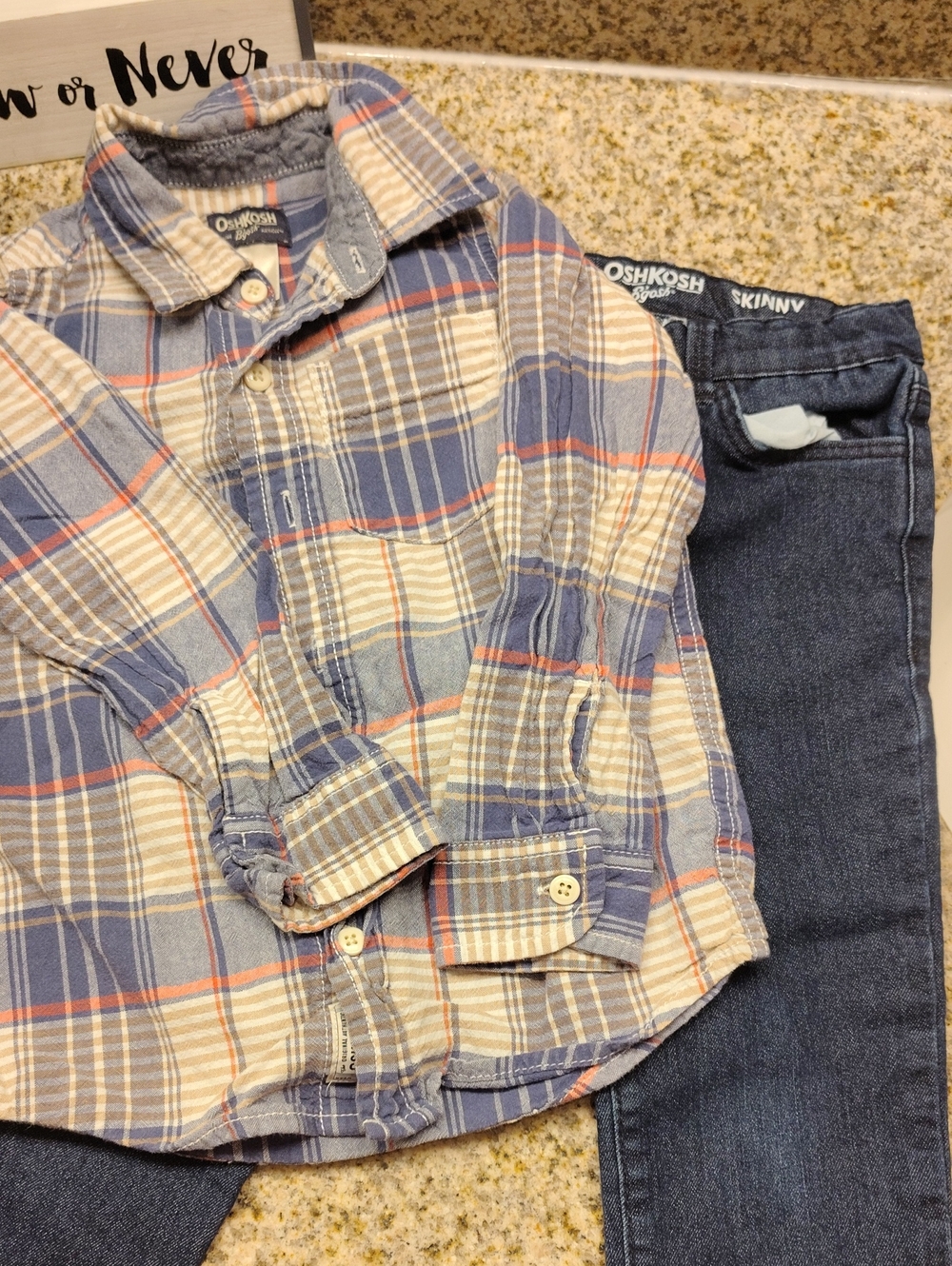 OshKosh B'gosh Blue and Cream Plaid Button-Up Shirt